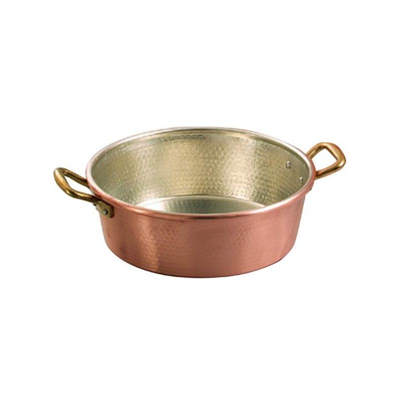 Round pot in tinned copper cm.28 with 2 handles