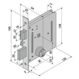 Mortise lock for gates WELKA 050 2 latch turns