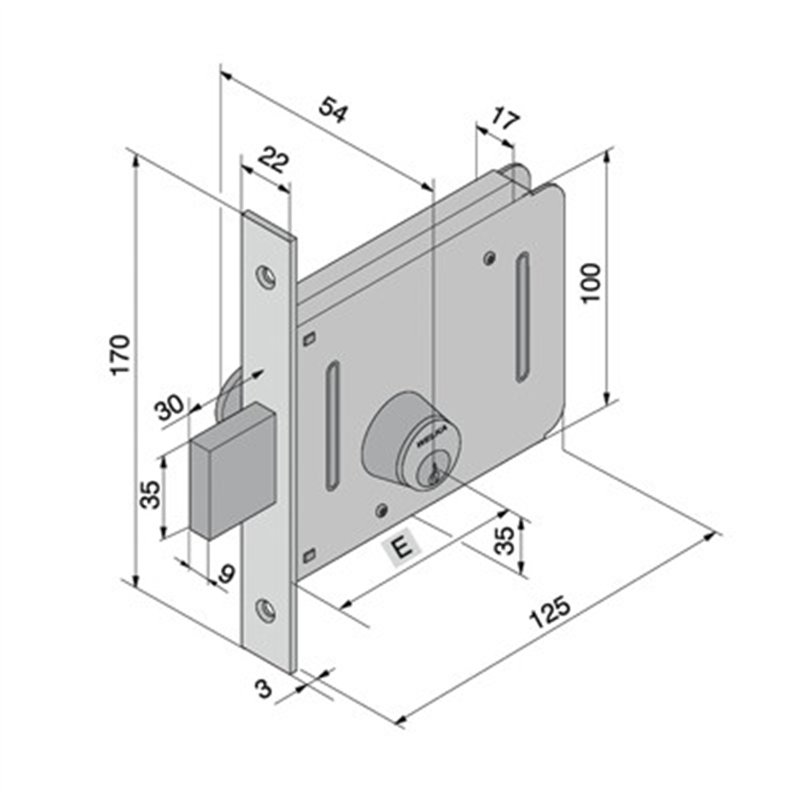 Mortise lock for gates WELKA 051 2 turns