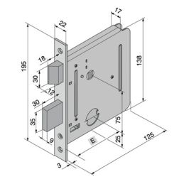 Mortise lock for gates WELKA 054 2 latch turns