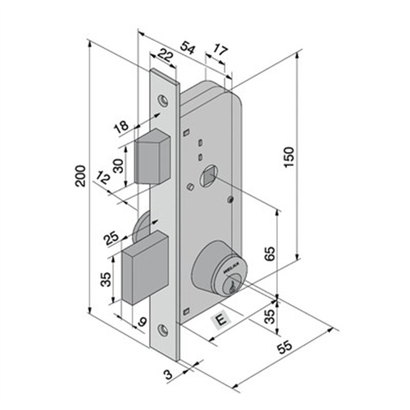Mortice lock for gates WELKA 060 wheelie 2 latch latches