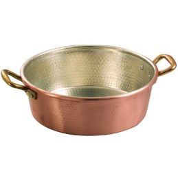 Round pot in tinned copper cm.28 with 2 handles