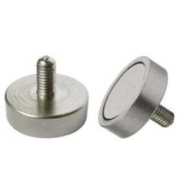 Round pot neodymium magnet with threaded tang