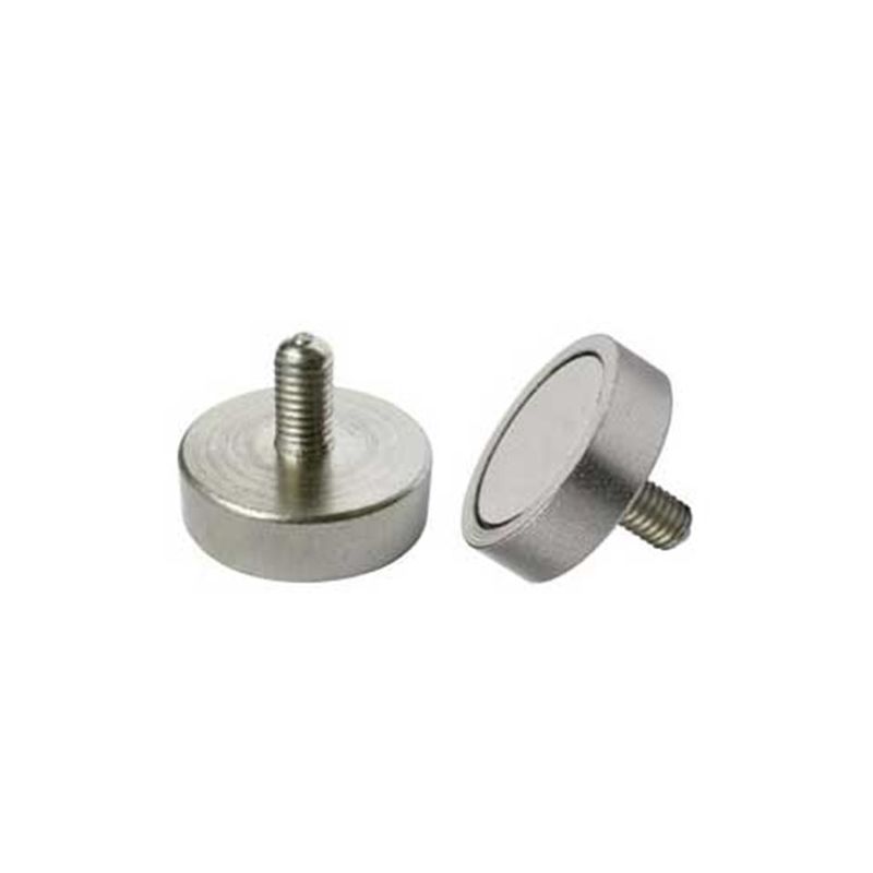Round pot neodymium magnet with threaded tang