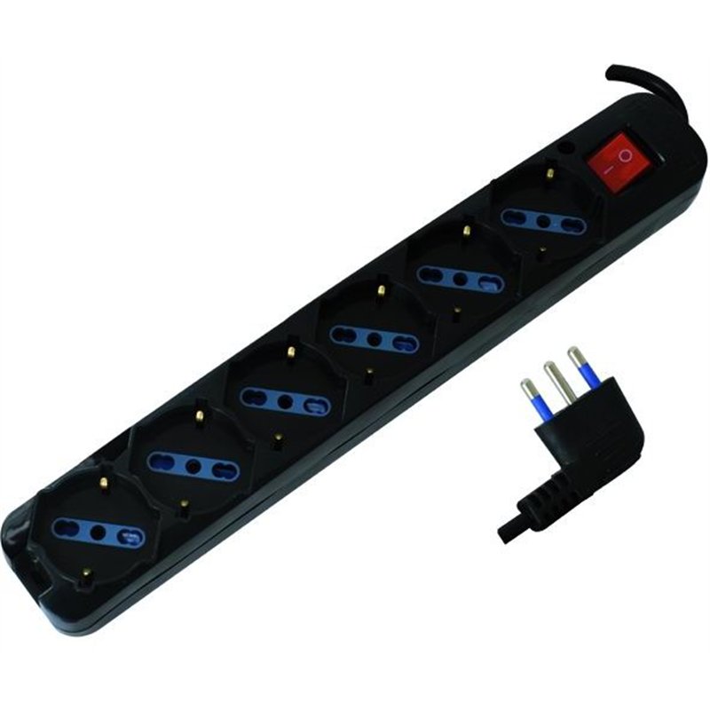 Multi-socket power strip 6 places Schuko+by-pass 16A plug black