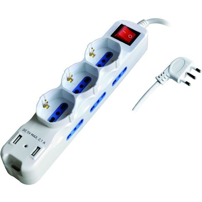 Power strip 11 places by-pass + Schuko + USB plug 16A