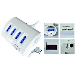 Ciabatta multipresa elettrica 8 posti bipasso+Schuko+USB spina