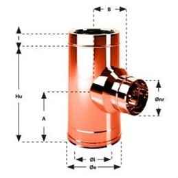 90° T-pipe MONO reduced flue double wall ISO25 De Marinis Copper