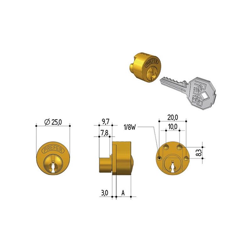 Replacement cylinder for PREFER 6810 shutter locks