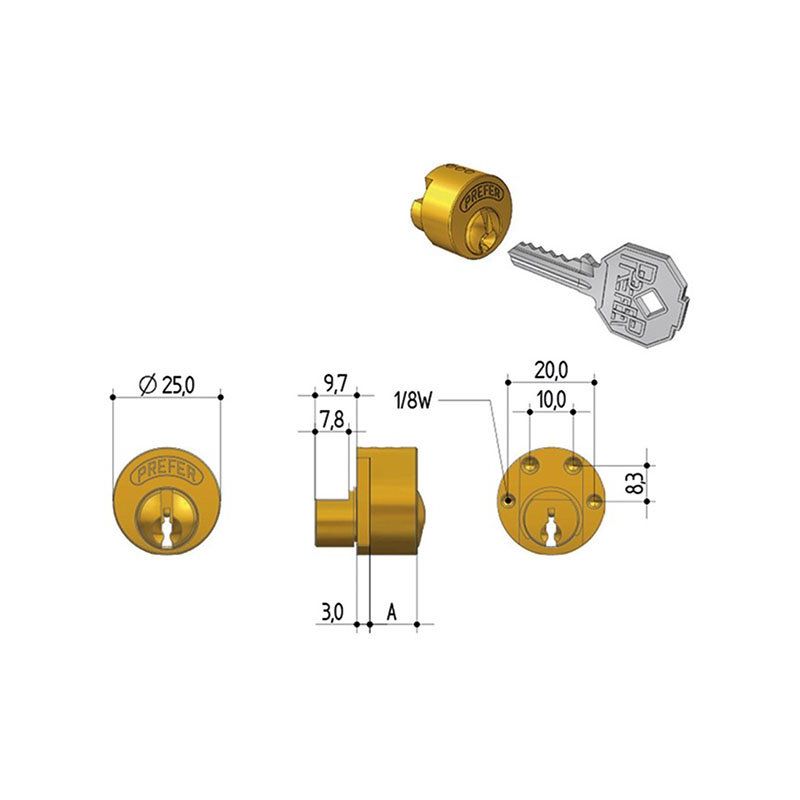 Replacement cylinder for PREFER 6811/6813 shutter locks
