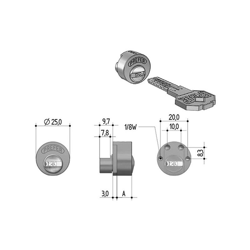 Spare cylinder for PREFER shutter locks S810.0020
