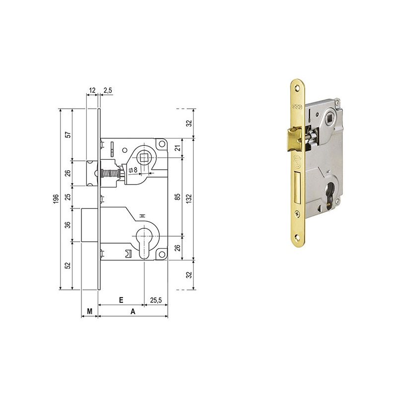 Lock for internal doors AGB 1024 CENTRO european cylinder