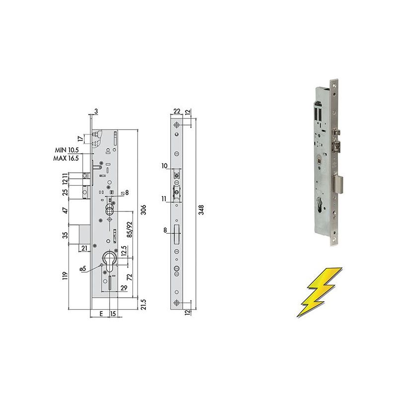 Cisa 19225 electric lock triple threading for upright