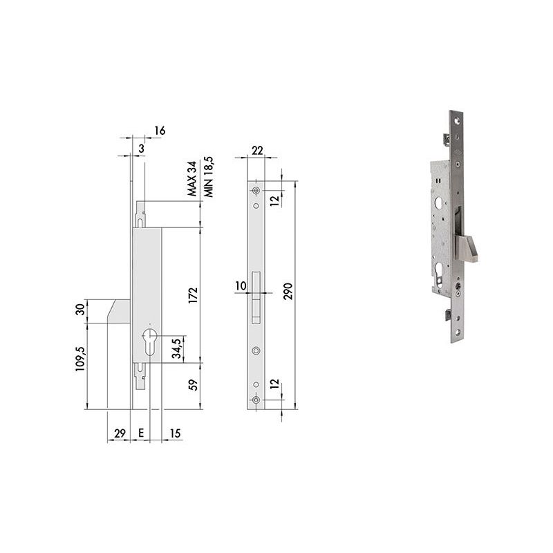 Cisa 46220 mortise lock for tilting deadbolt upright