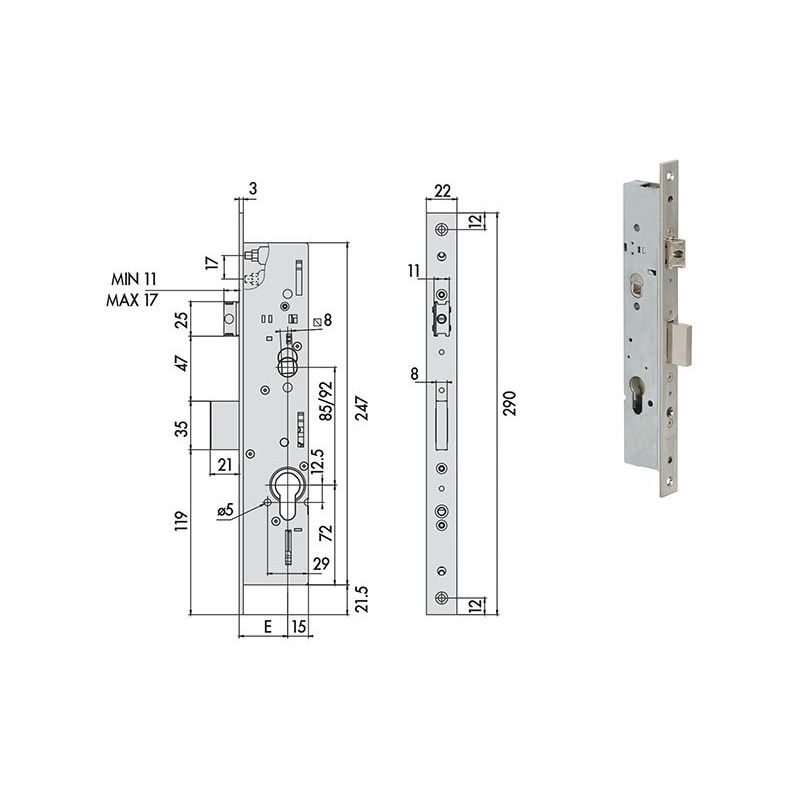 Cisa 49225 mortise lock for gear upright