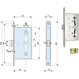 Mortise lock for cellar / fire doors MG 480 650 square 9