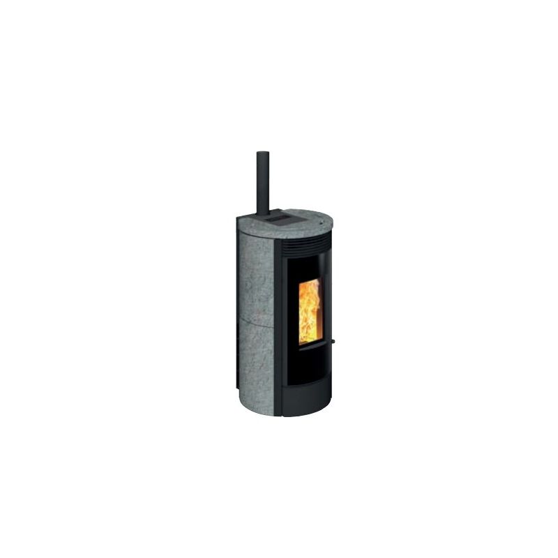 Air pellet stove with integrated upper ventilated smoke outlet