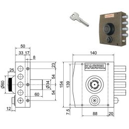 Lateral lock KASSEL 2151CP / 2152CP security key with latch
