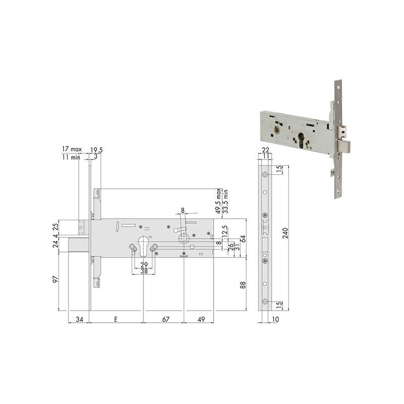 Cisa 56357 mortise lock for h 64 band per euro cylinder