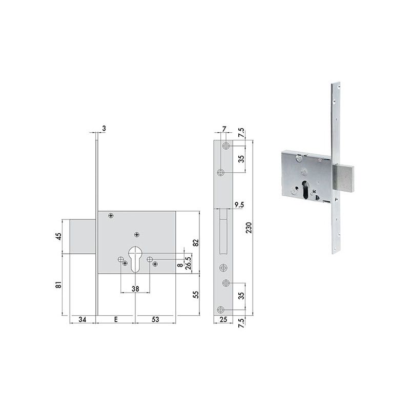 Cisa mortise lock 56013 for band h 82 per euro cylinder