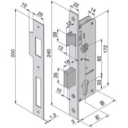 Lock for inserting wooden doors WELKA 015 delivery and latch