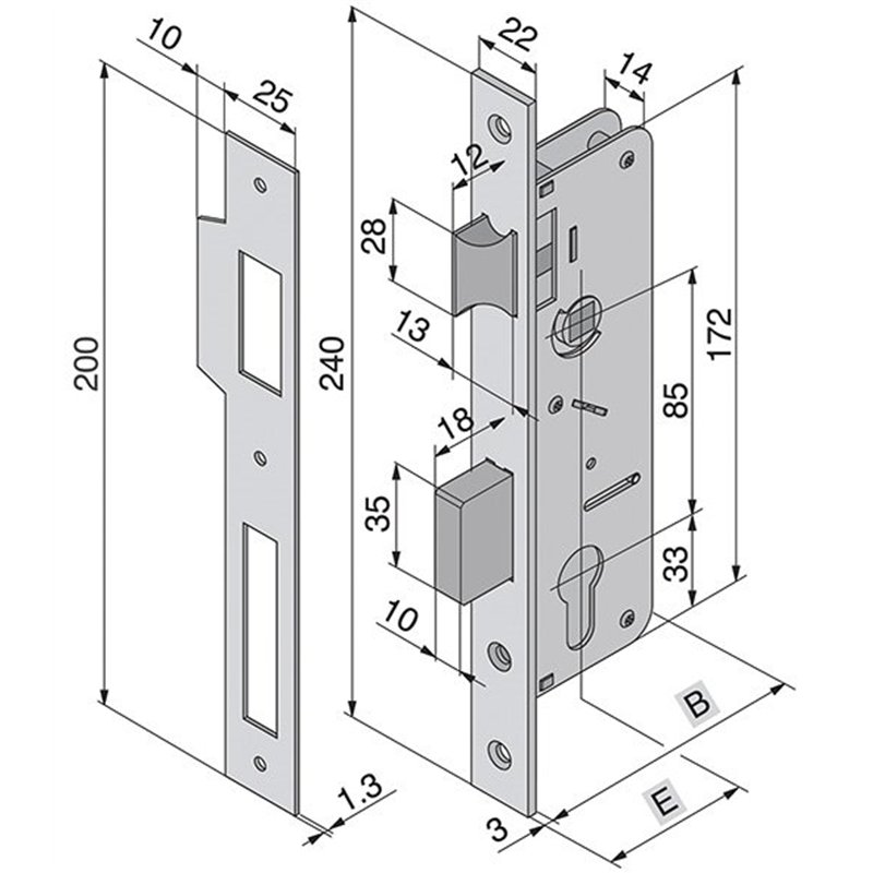 Serratura infilare porte legno WELKA 015 mandata e scrocco