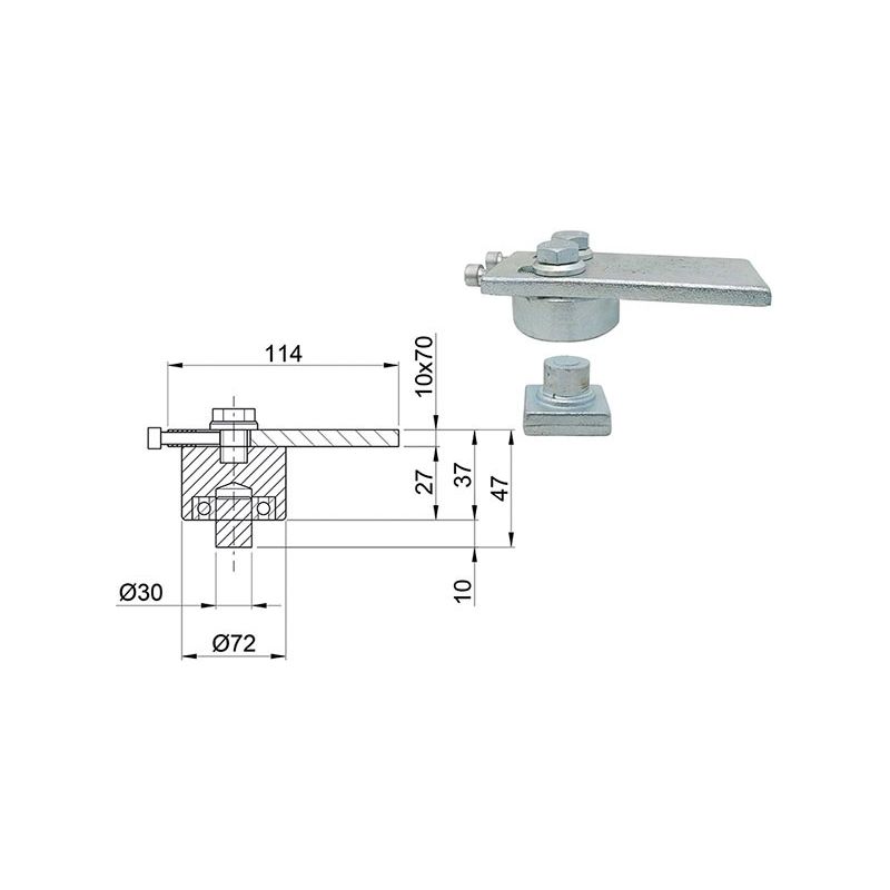 Upper hinge for gates diam.70mm adjustable with IBFM 848B bracket Upper hinge for gates diam.70mm adjustable with IBFM 848B bracket