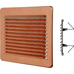 Rectangular copper ventilation grille with springs