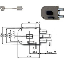 Serratura applicare CR 1850 laterale 1/2 g. doppia mappa