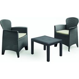 Garden set 2 armchairs + table - in PP/rattan AKITA