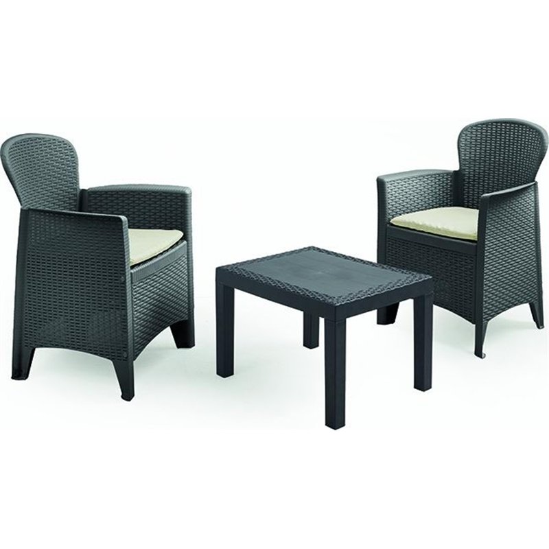 Garden set 2 armchairs + table - in PP/rattan AKITA