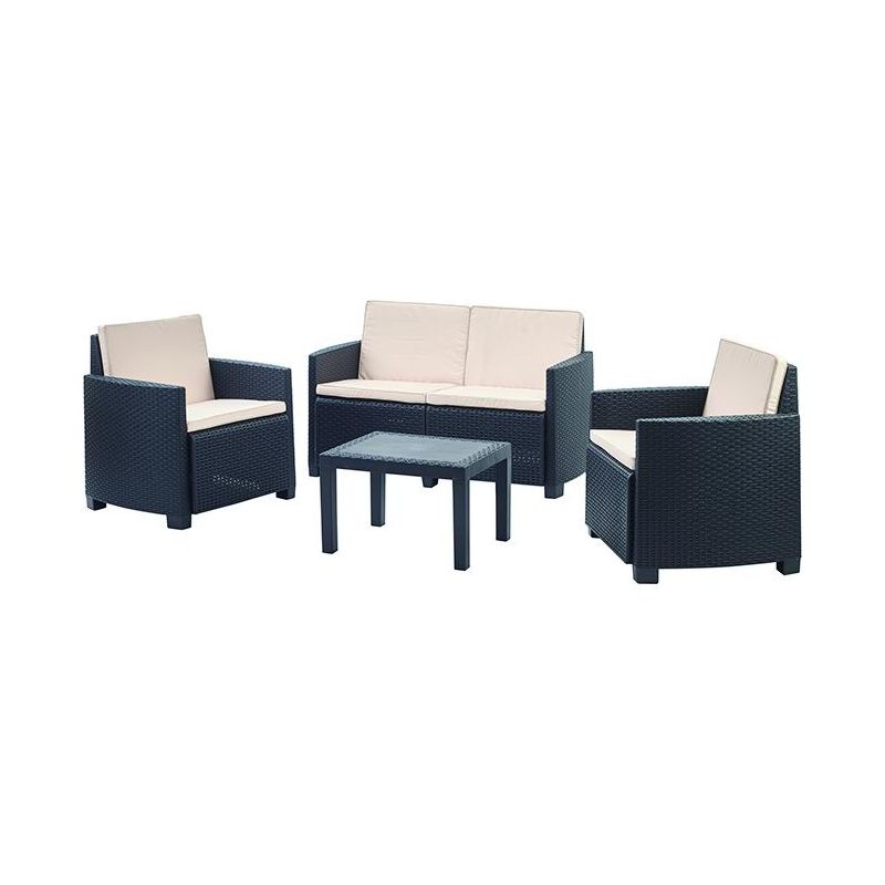 Garden set table and sofa and 2 chairs in polyrattan - ARENA