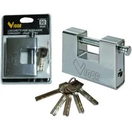 Lucchetto Rettangolare corazzato 90mm VIGOR chiave di sicurezza