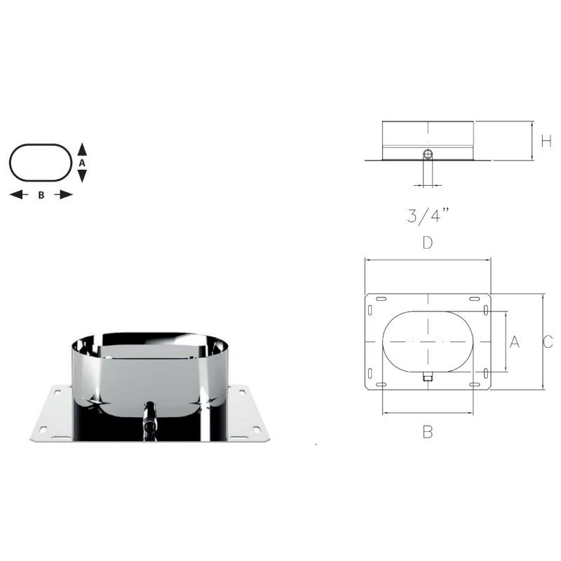 Piastra di base in acciaio INOX mono parete Ø 300mm - D'Alessandris