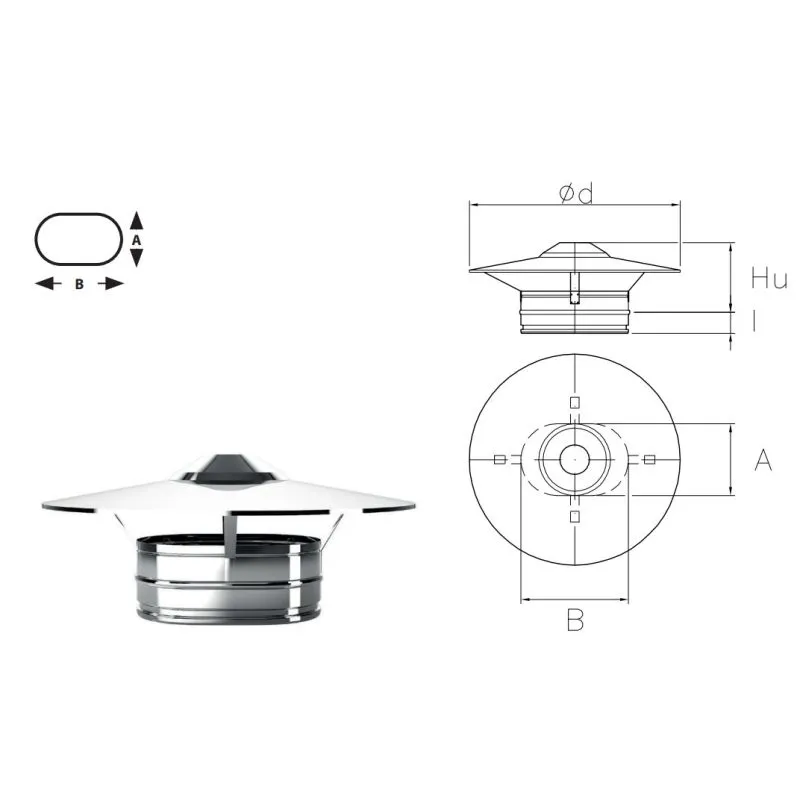 Cappello terminale parapioggia OCC Oval Inox Aisi316 Canna