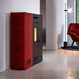 Shop per la vendita Online Iamonte - MONTEGRAPPA STUFA A PELLET IDRO NOIR M  MW14 ERMETICA E VENTILATA - RIVESTIMENTO IN ACCIAIO COLORE ROSSO (13,8 KW)