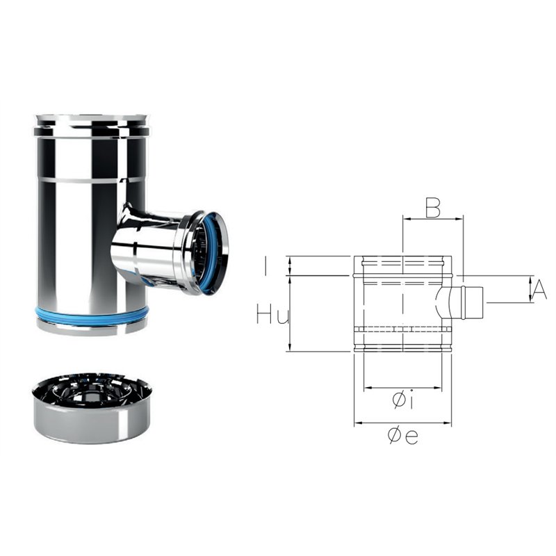 Raccordo a T 90° ridotto Ø80 con tappo CXTRT COAXIAL Inox Canna