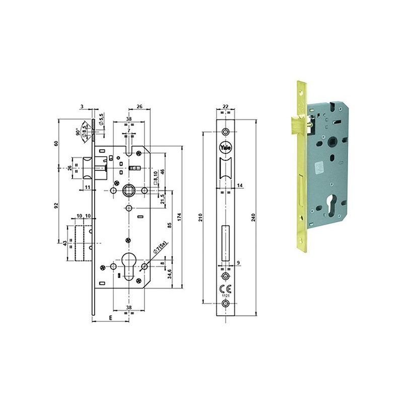 YALE 52X mortise lock for wooden doors prepared for European