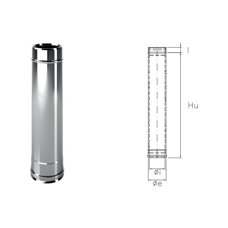1 meter pipe I1T1 ISO10 INOX Double wall flue