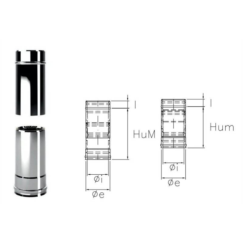 Telescopic pipe I1ET ISO10 INOX Double wall flue