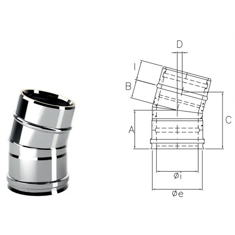 15° bend I1C15 ISO10 INOX Double wall flue