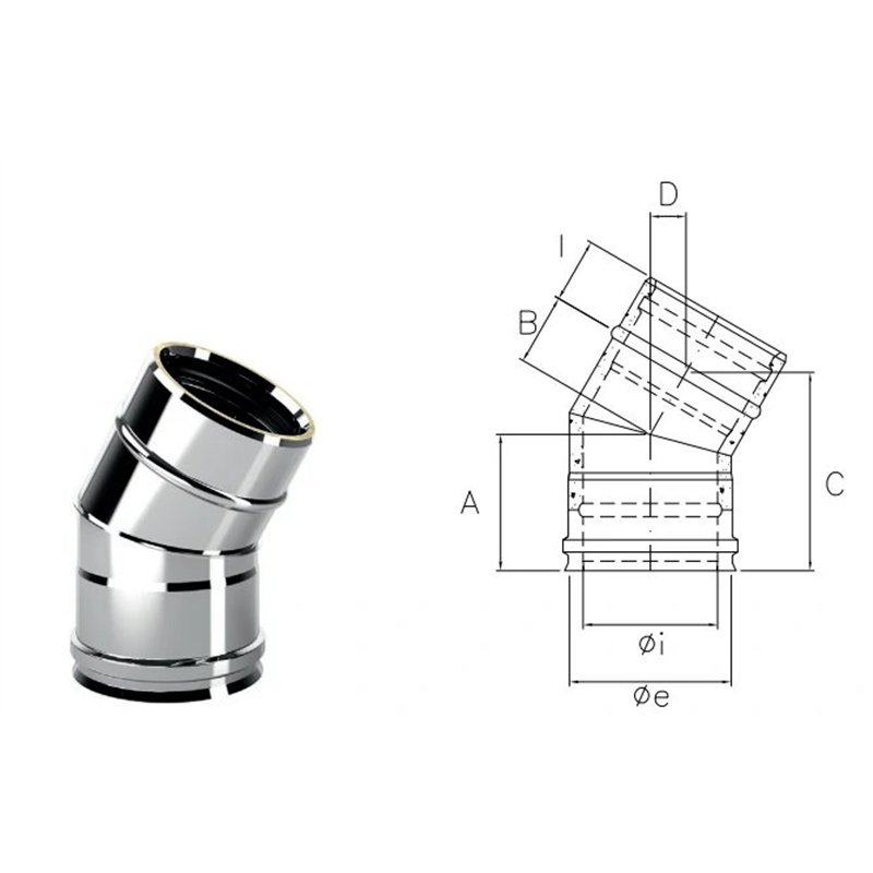 30° bend I1C3 ISO10 INOX Double wall flue