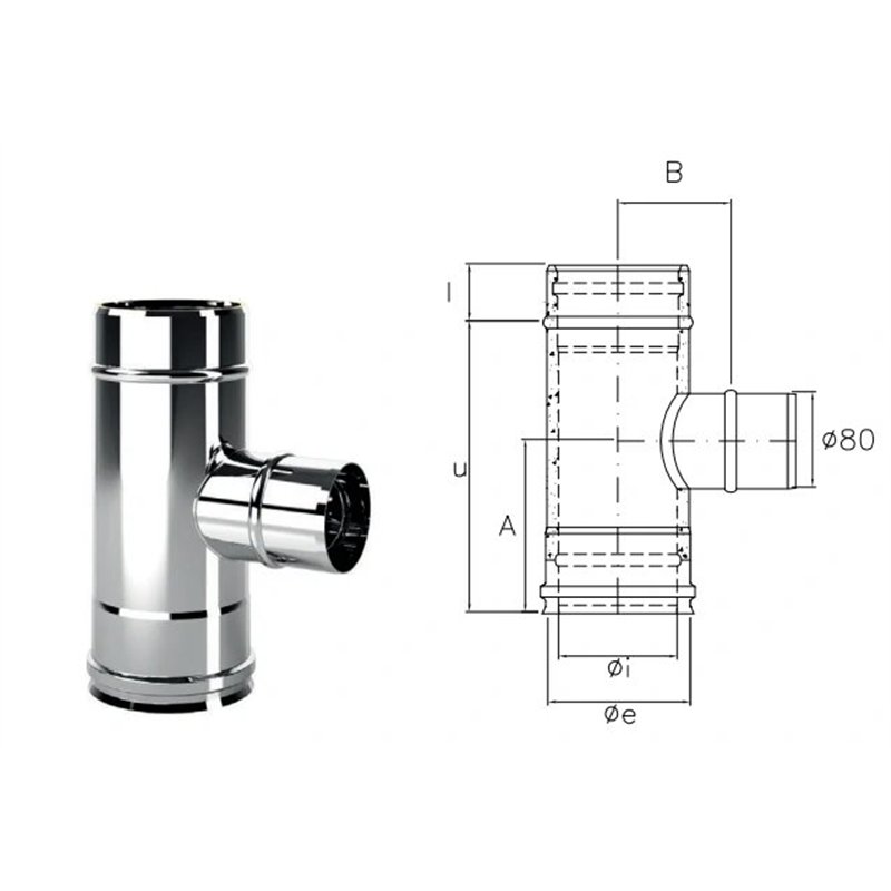 Raccordo a T 90° ridotto mono Ø80mm I1TR ISO10 INOX Canna