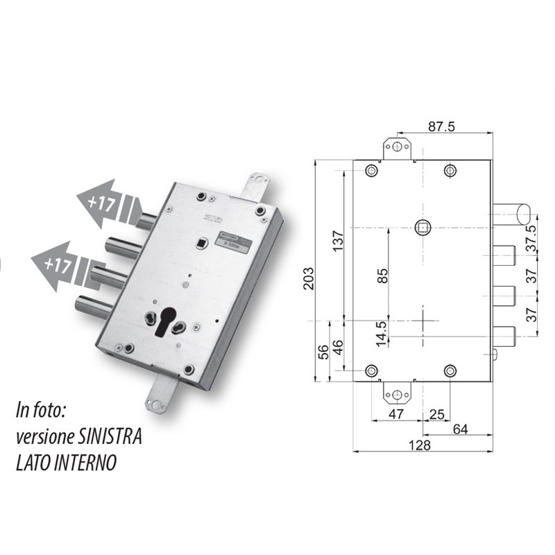 Security door lock Mottura 4671/7AQ for ALIAS