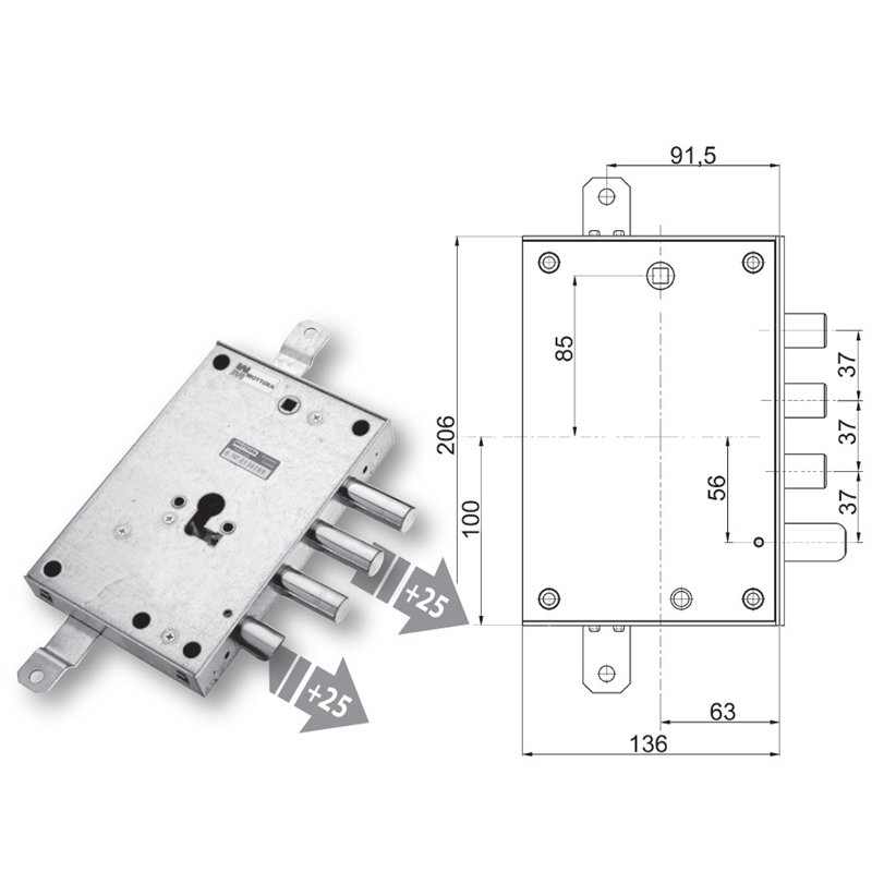 Mottura armored door lock 89.8571L7/Q triple 1/2g for CALABRO'