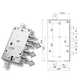 Mottura armored door lock 89.597L7/5Z plurisystem for CALABRO'