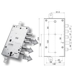Mottura armored door lock 89.597L7/5Z plurisystem for CALABRO'
