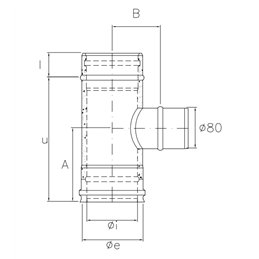 90° reduced single tee Ø 80mm K1TR ISO10 RUSTY Double wall flue