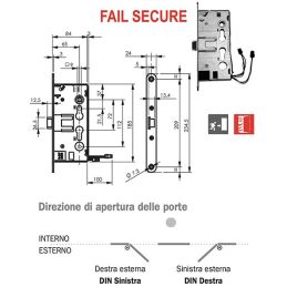 Electric mortise lock for ISEO 214E10654 FAIL SECURE PANIC EXIT