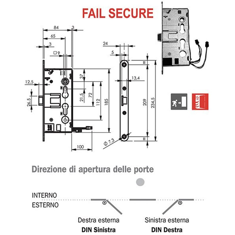 Serratura elettrica infilare per ANTIPANICO ISEO 214E10654 FAIL